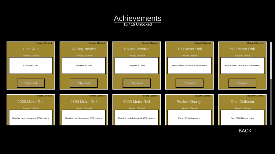 Achievement screen showing all 15 achievements unlocked